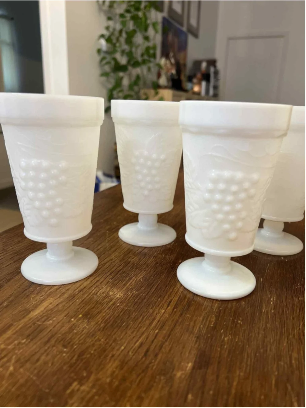 Vintage Milk Glass Goblets Set X6 Grape Harvest Colony Indiana Glass Mid Century